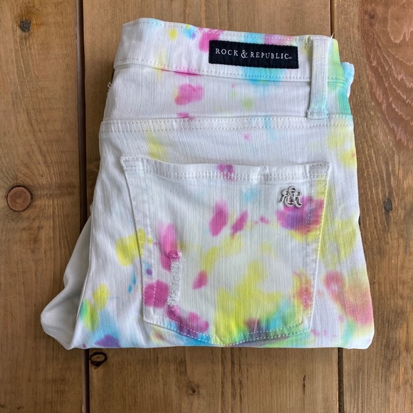 Rock & Republic White Jeans Ankle Tie‎ Dyed Pink Blue Green 12 - Picture 2 of 8